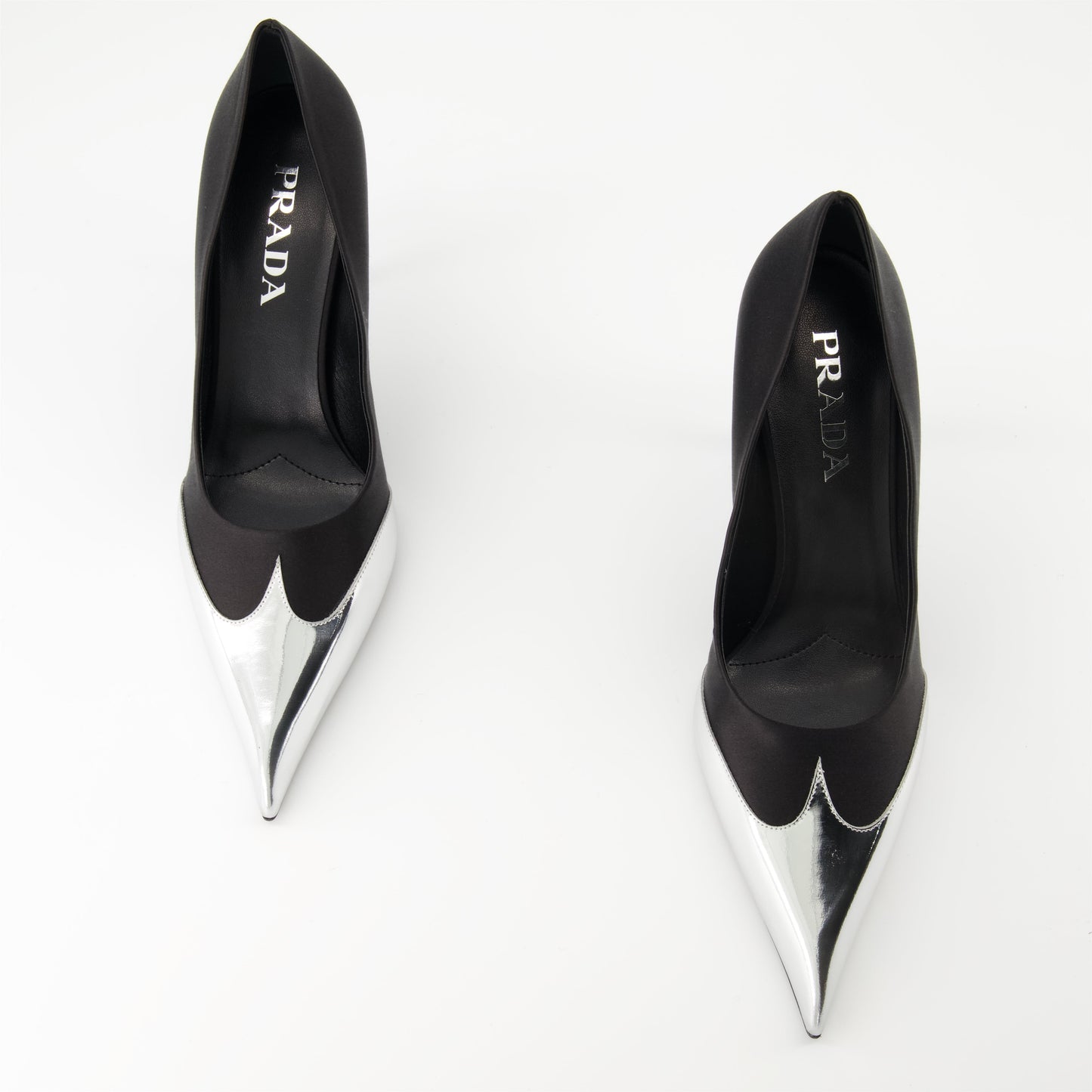 Satin and leather pumps