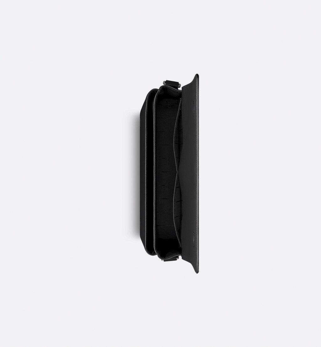 CD Icon Flap Messenger Bag in Black Matte Grained Calfskin