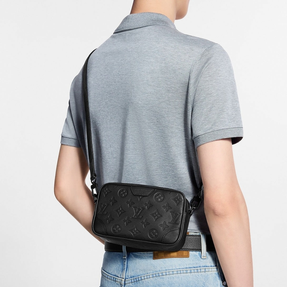 Monogram Embossed Leather Camera Crossbody Bag – Black