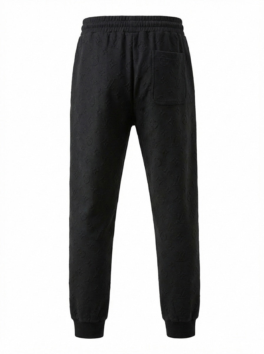 Premium Black Embossed Monogram Tracksuit Set