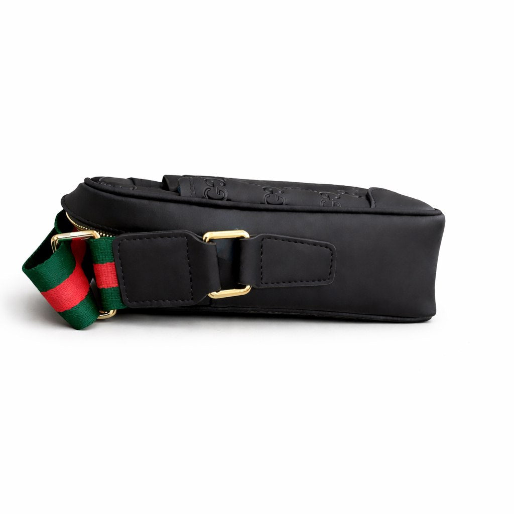 GG Embossed Leather Camera Crossbody Bag with Web Strap – Black