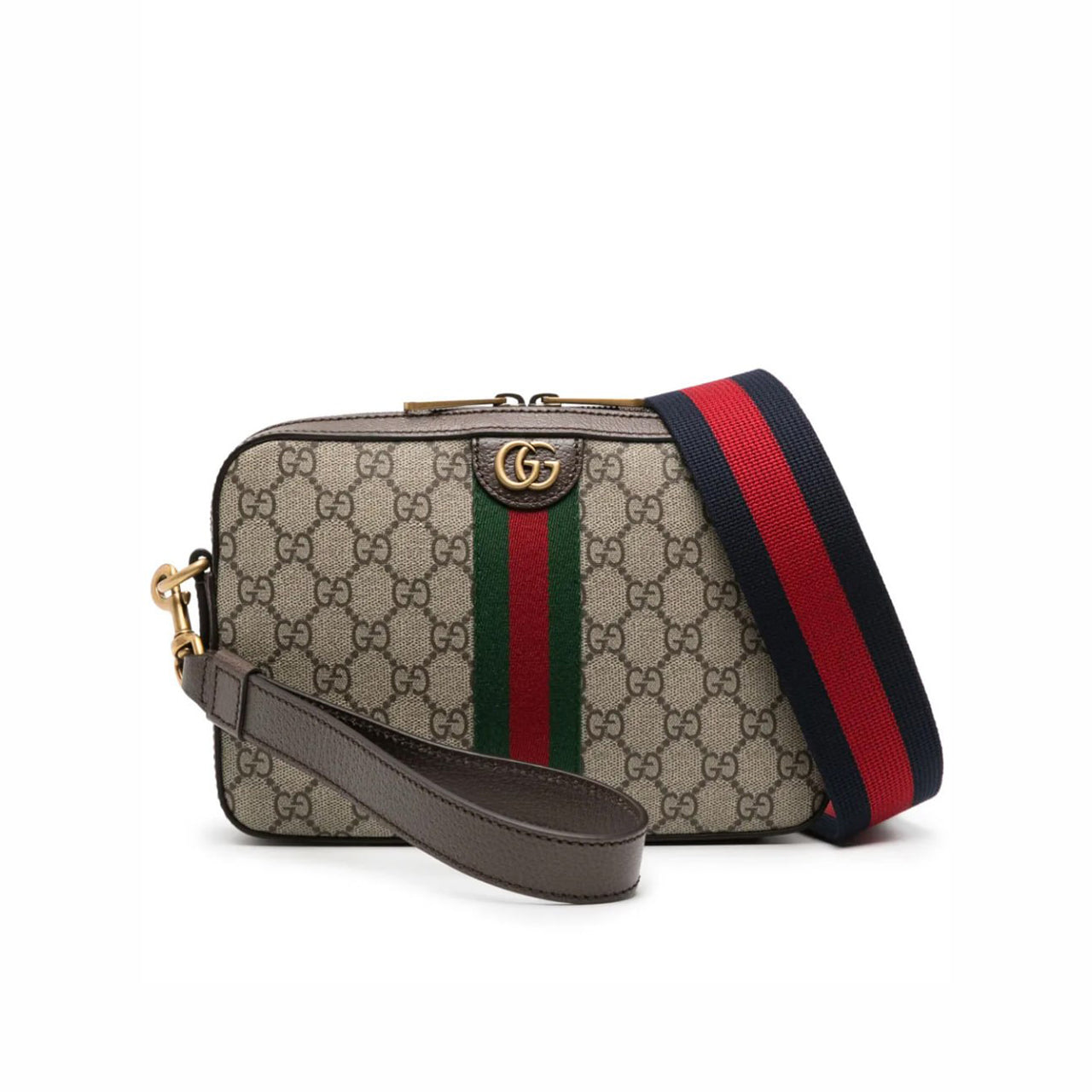 GG Supreme Canvas Camera Crossbody Bag with Web Stripe – Beige/Ebony