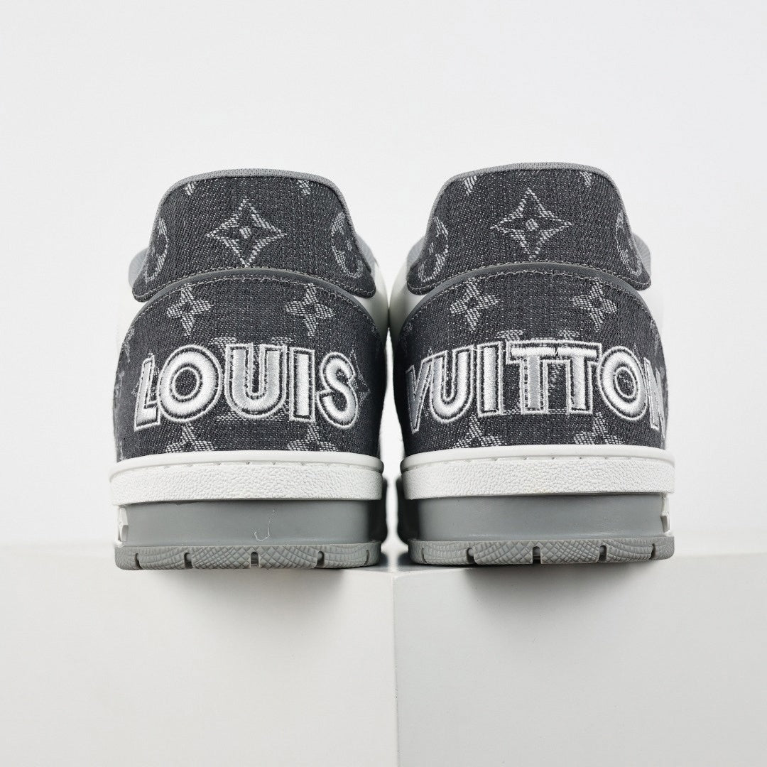 LV Trainer Sneaker | White & Grey Monogram Denim