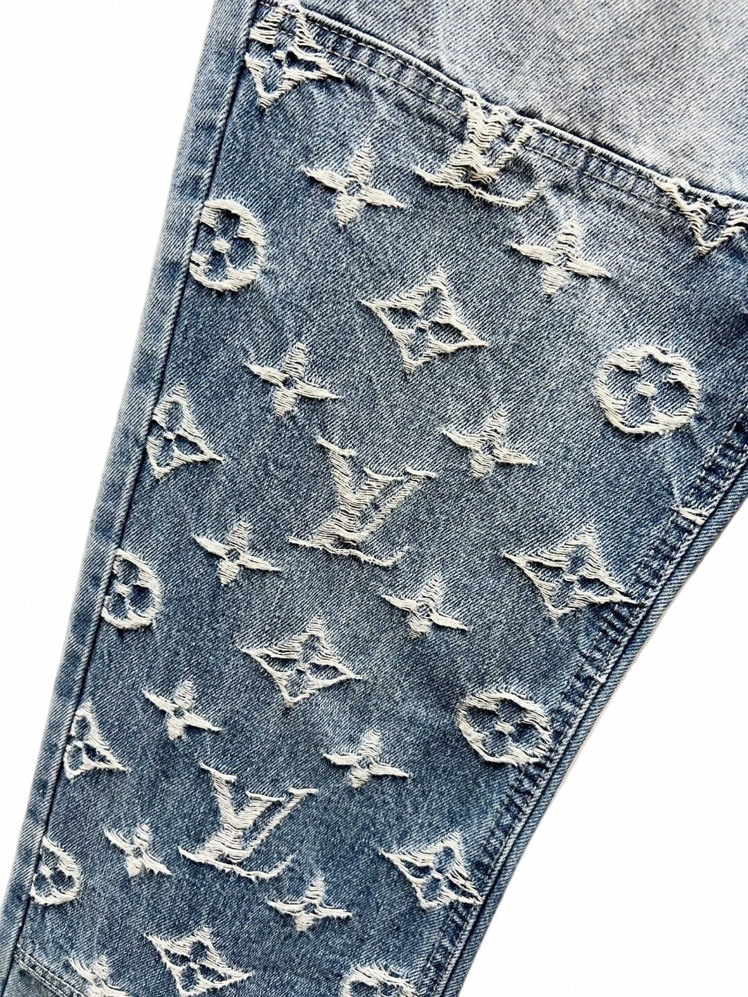 Light Blue Monogram Embroidered Denim Jeans