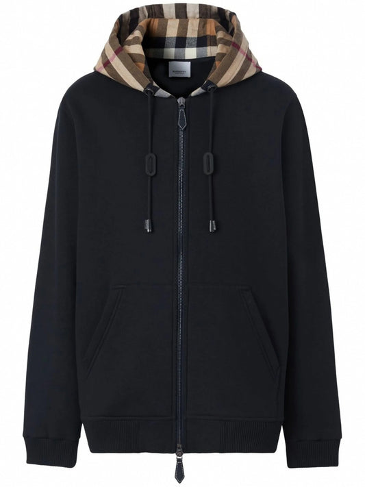 Check-Pattern Hooded Zip-Up Sweatshirt
