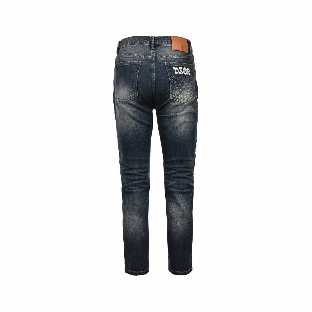 Distressed Dark-Wash Slim-Fit Denim Jeans