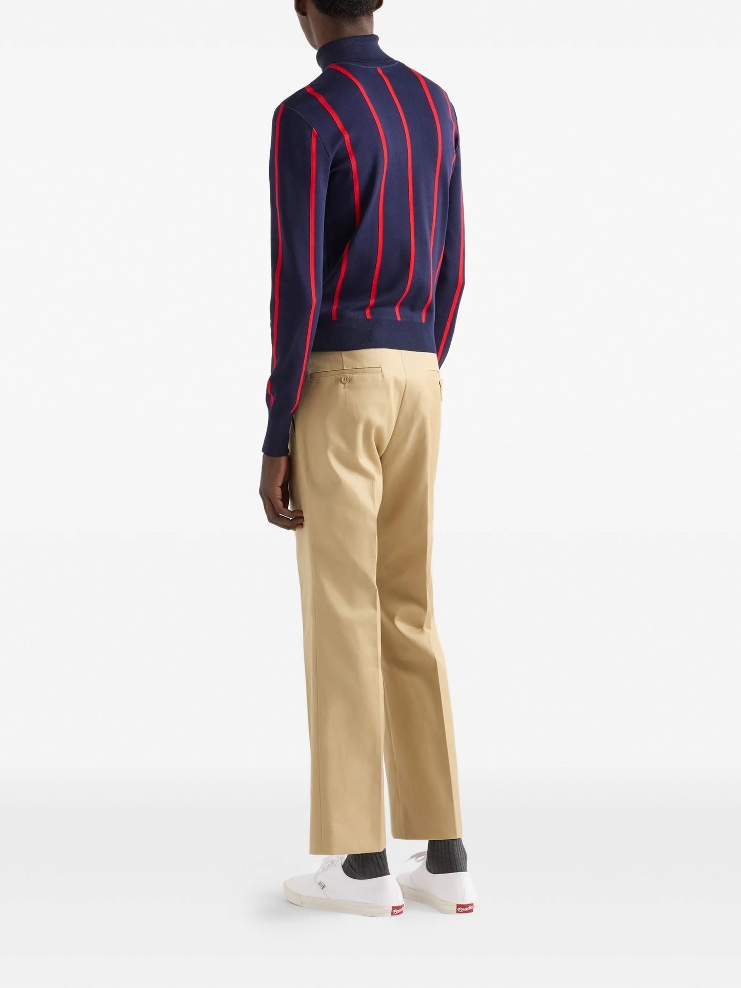 Runway Intarsia Striped Wool Turtleneck Sweater