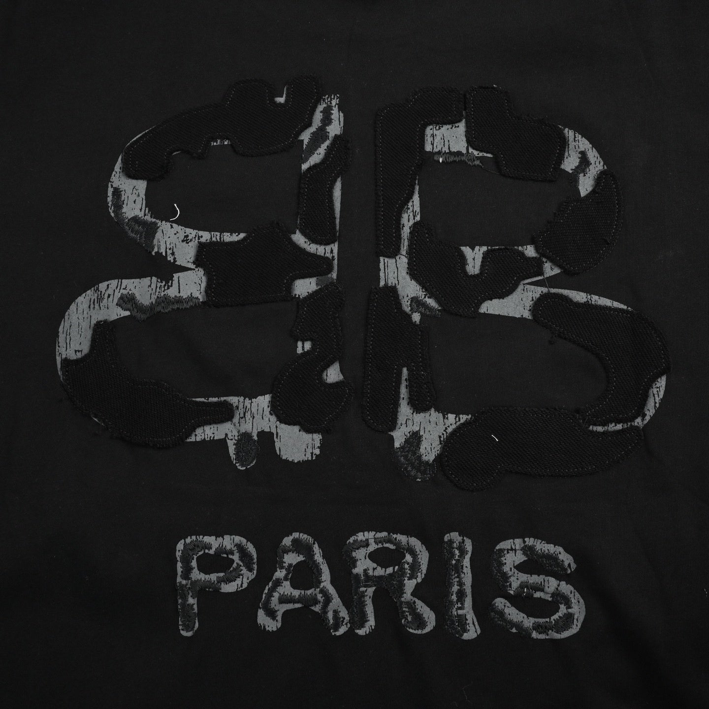 Distressed BB Paris Appliqué T-Shirt | Black