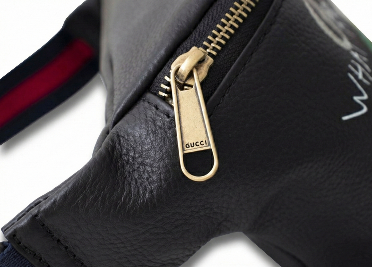 Graffiti Print Leather Belt Bag with Web Strap