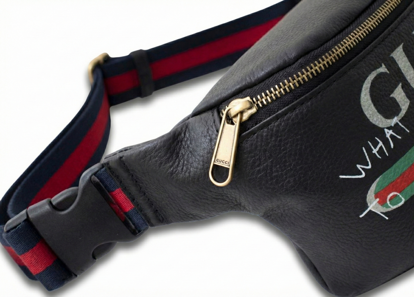 Graffiti Print Leather Belt Bag with Web Strap