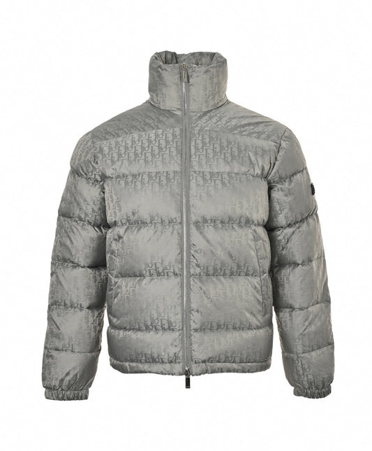 Oblique Down Puffer Jacket – Grey Technical Jacquard Edition