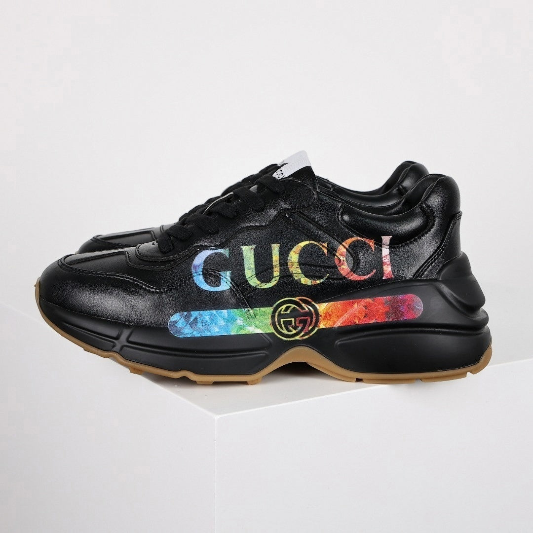 Rhyton Rainbow Logo Leather Sneaker | Black