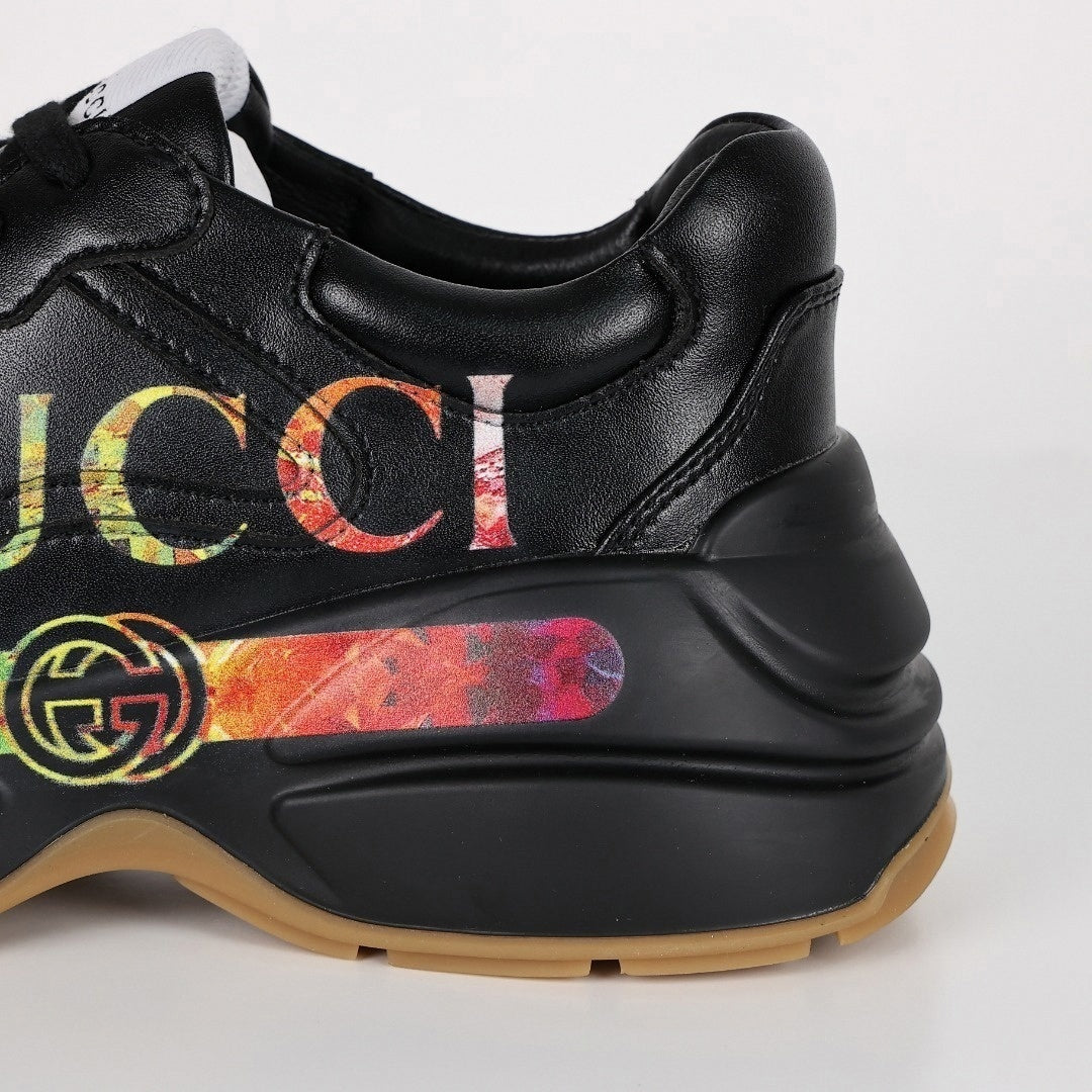 Rhyton Rainbow Logo Leather Sneaker | Black
