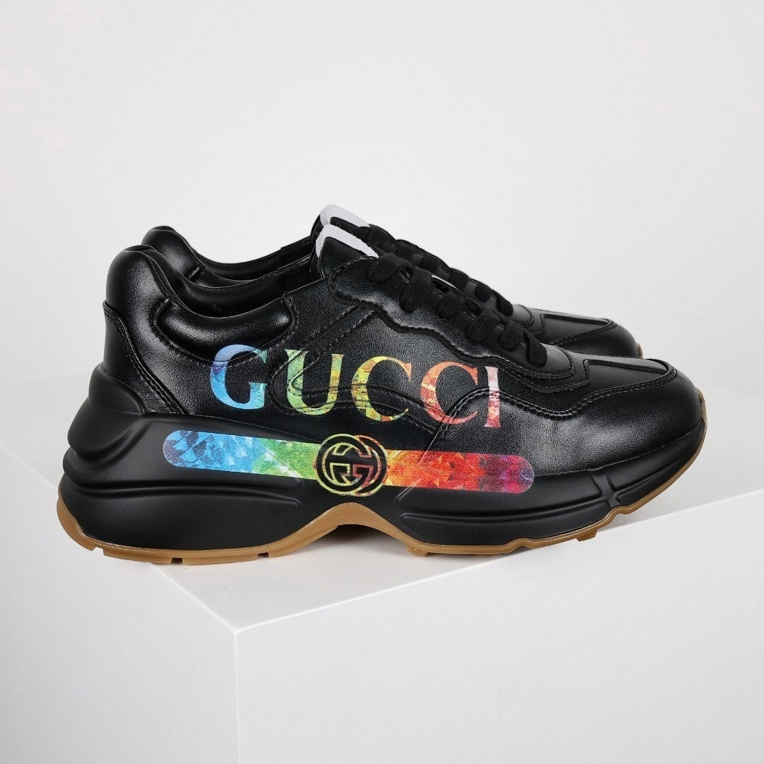 Rhyton Rainbow Logo Leather Sneaker | Black
