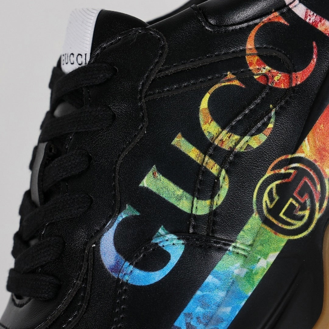 Rhyton Rainbow Logo Leather Sneaker | Black