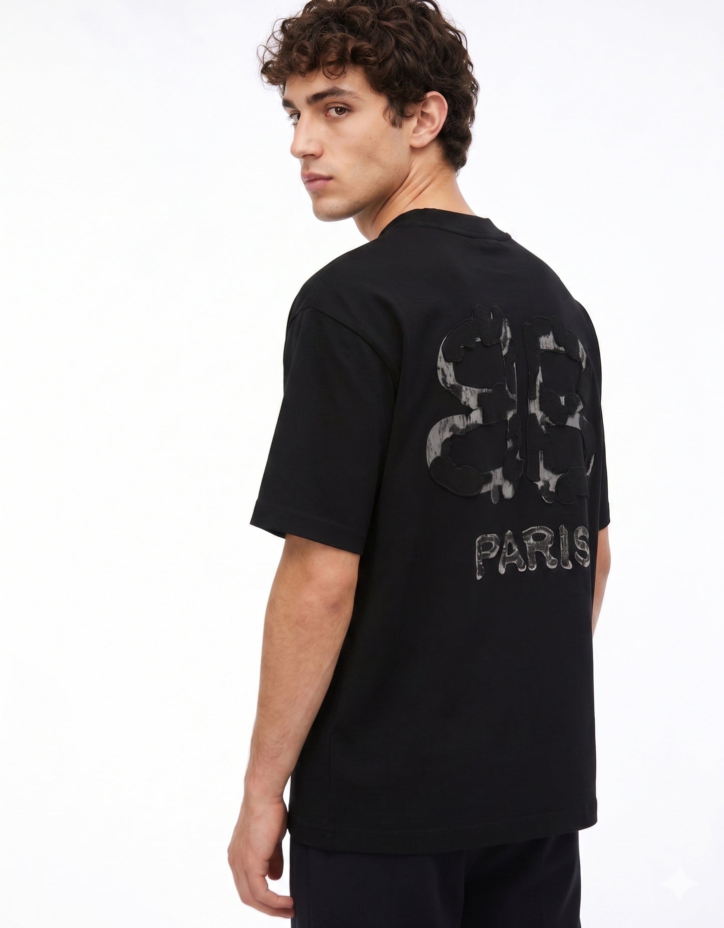 Distressed BB Paris Appliqué T-Shirt | Black