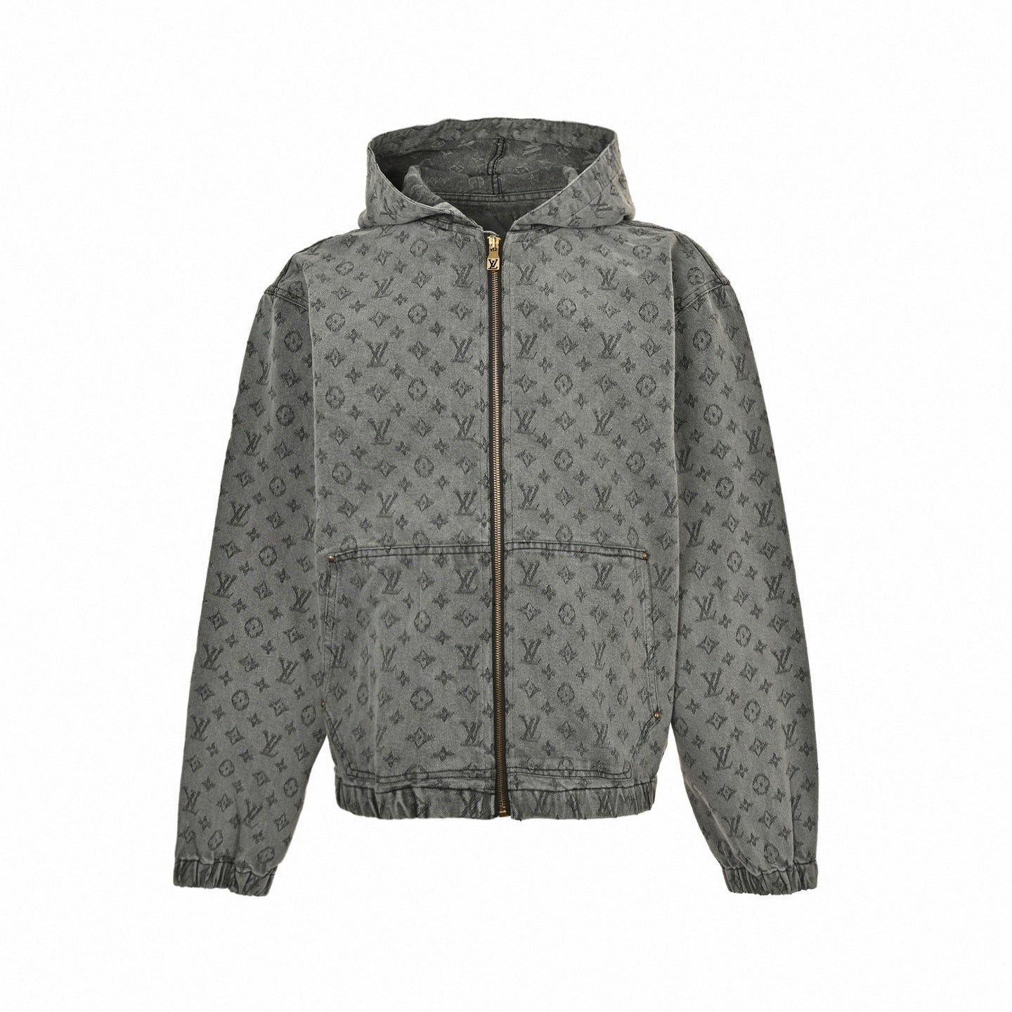 Monogram Jacquard Denim Zip-Up Hoodie