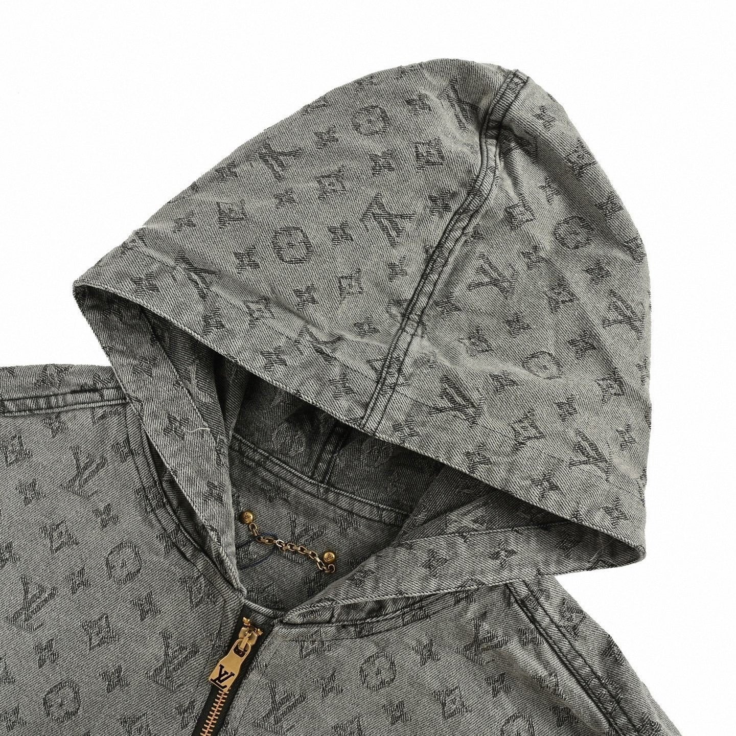 Monogram Jacquard Denim Zip-Up Hoodie