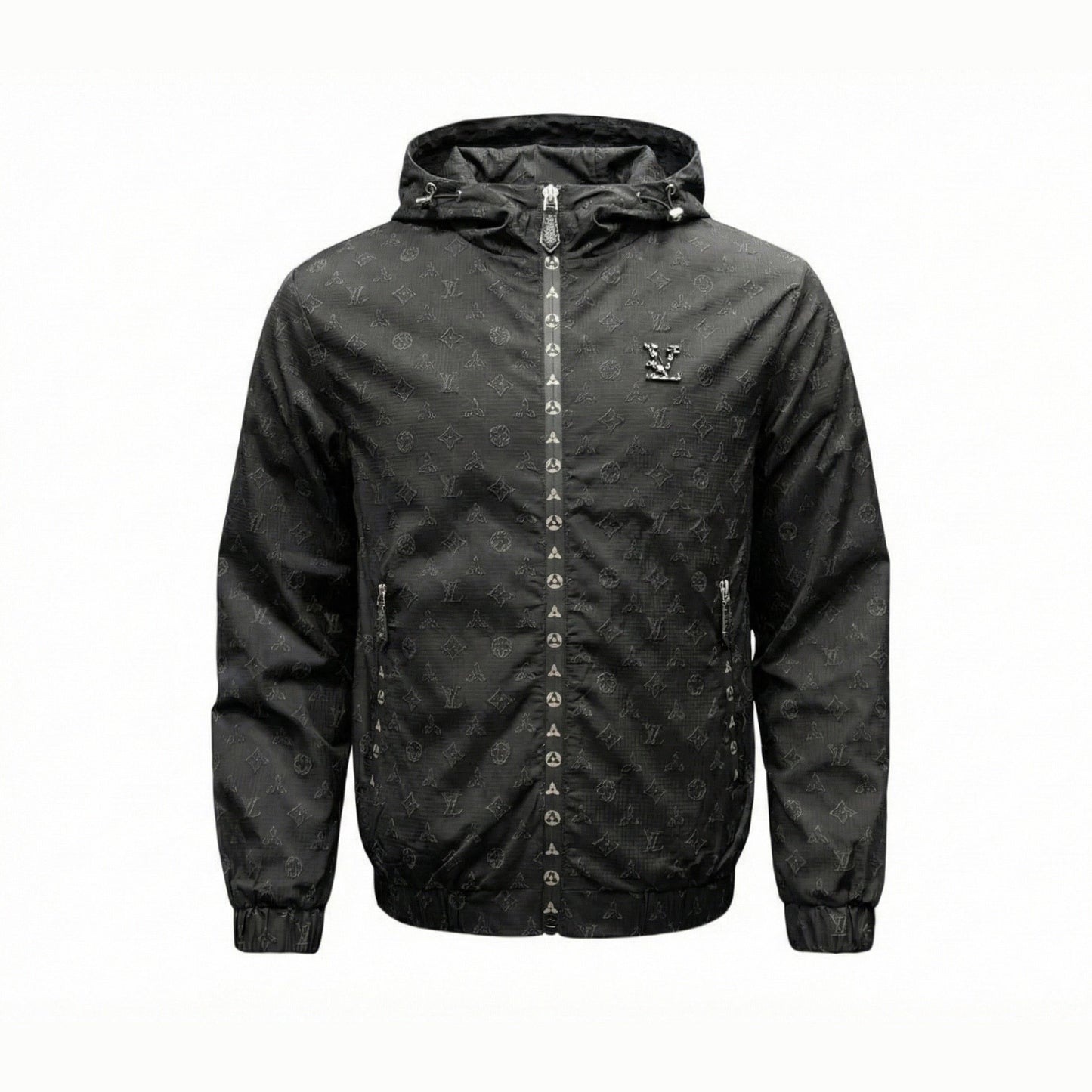 Black LV Monogram Hooded Windbreaker