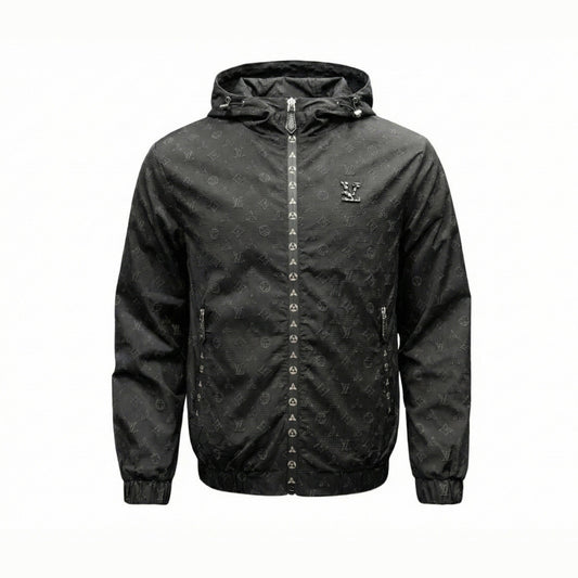 Black LV Monogram Hooded Windbreaker