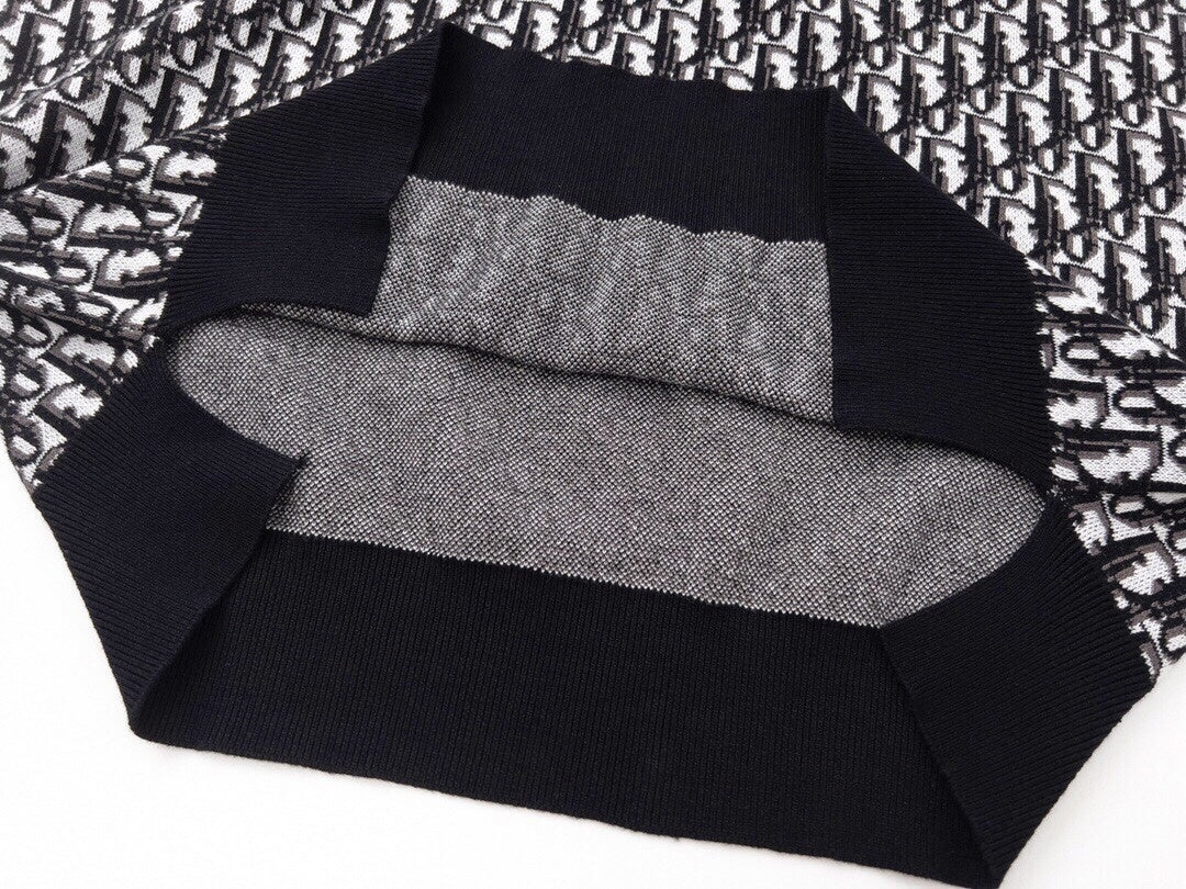 Oblique Wool Knit Polo Shirt – Black & Grey