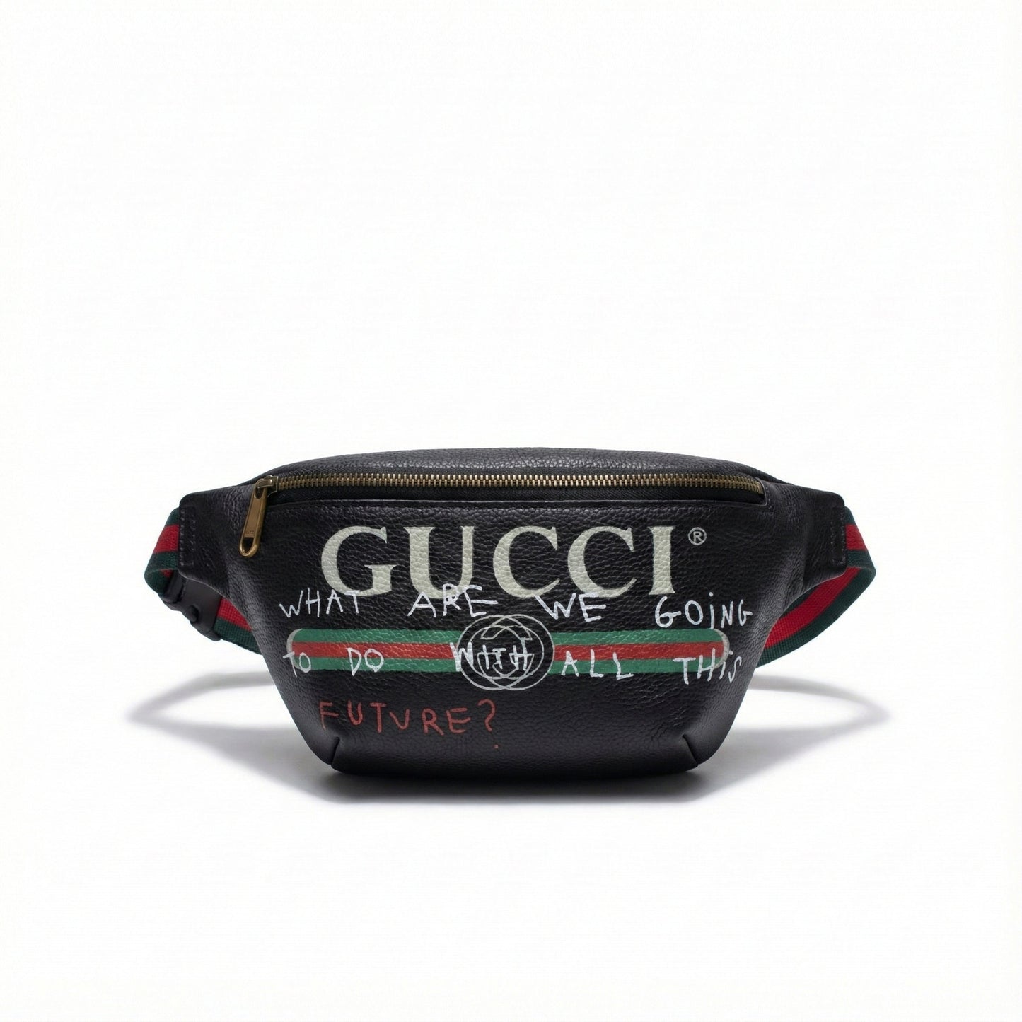Graffiti Print Leather Belt Bag with Web Strap