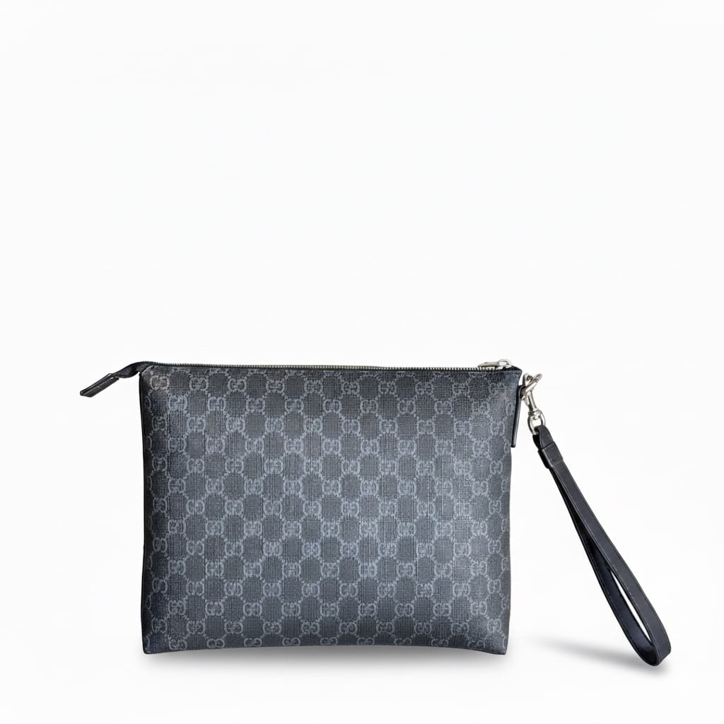 GG Supreme Zip Pouch with Detachable Wrist Strap – Charcoal Grey
