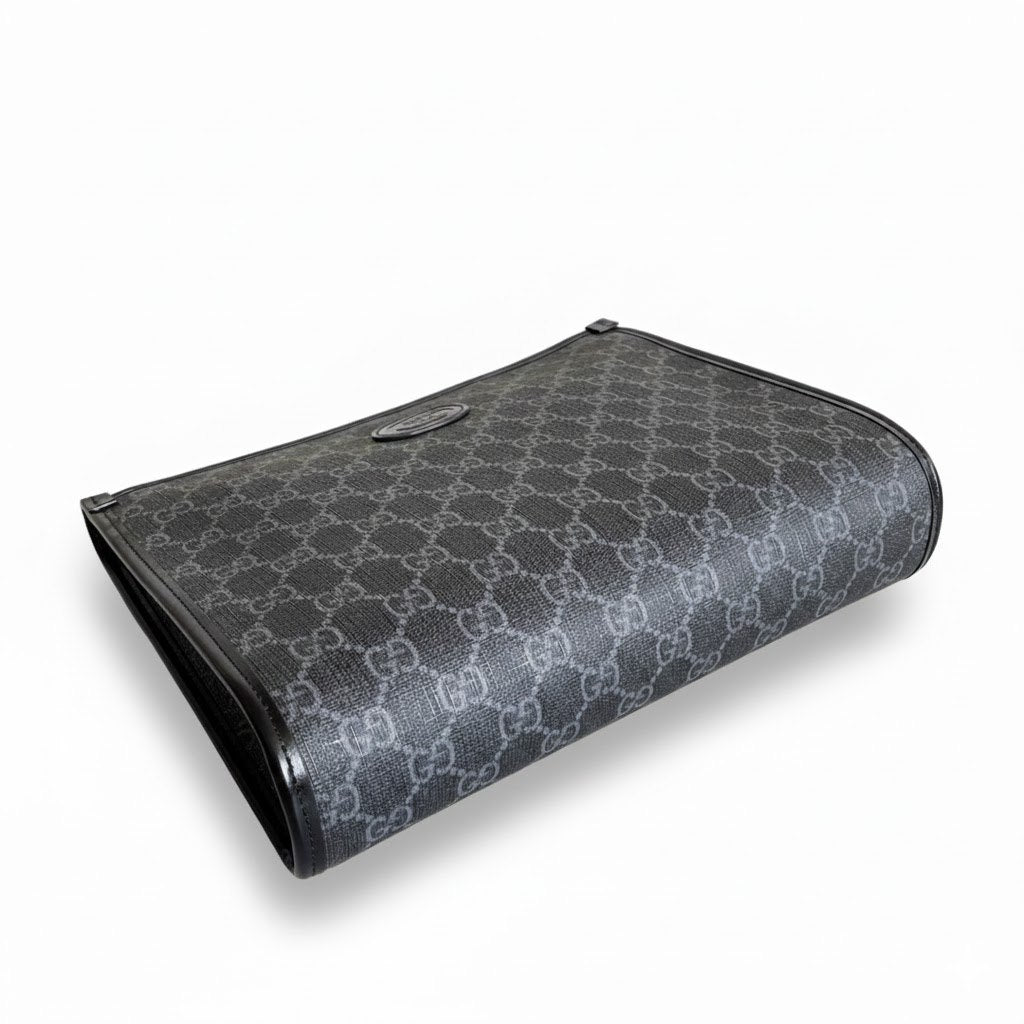 GG Supreme Grey Pouch with Leather Trim