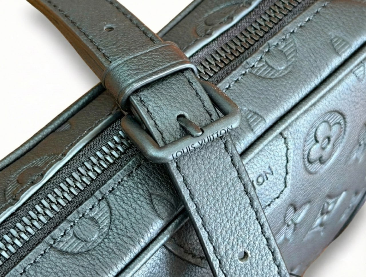 Monogram Embossed Leather Camera Crossbody Bag – Black