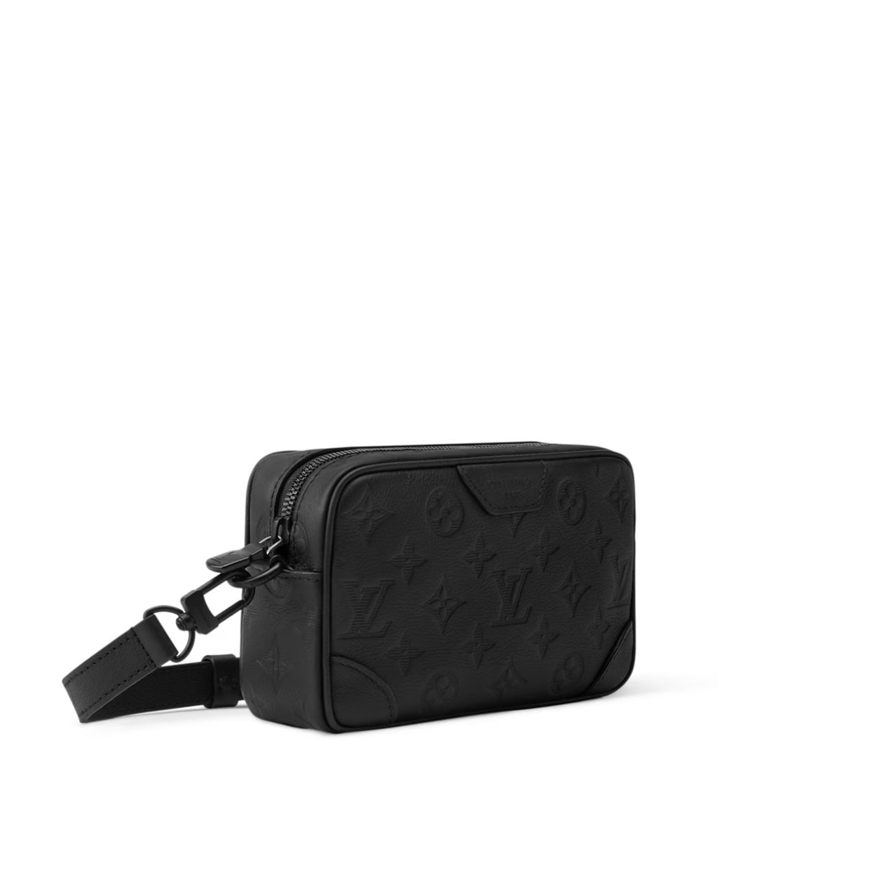 Monogram Embossed Leather Camera Crossbody Bag – Black