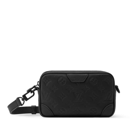Monogram Embossed Leather Camera Crossbody Bag – Black