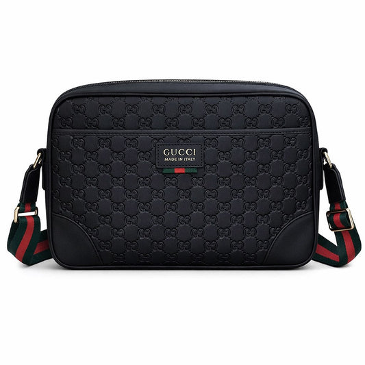 GG Embossed Leather Camera Crossbody Bag with Web Strap – Black