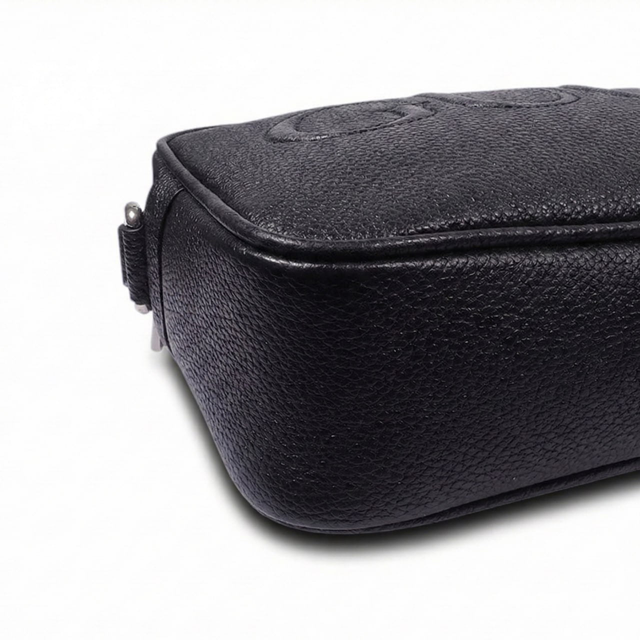 Embossed Logo Leather Camera Crossbody Bag – Black