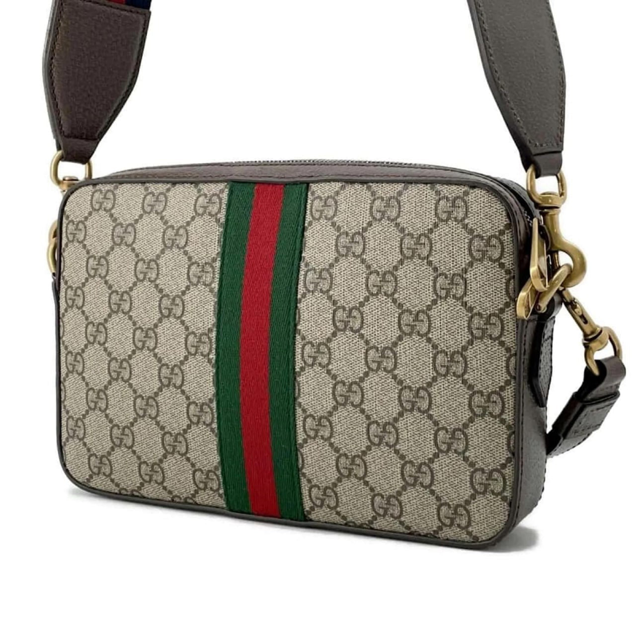 GG Supreme Canvas Camera Crossbody Bag with Web Stripe – Beige/Ebony