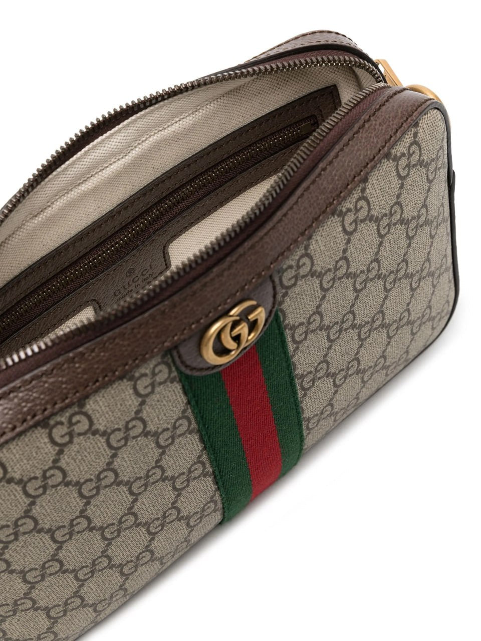 GG Supreme Canvas Camera Crossbody Bag with Web Stripe – Beige/Ebony