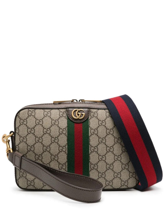 GG Supreme Canvas Camera Crossbody Bag with Web Stripe – Beige/Ebony