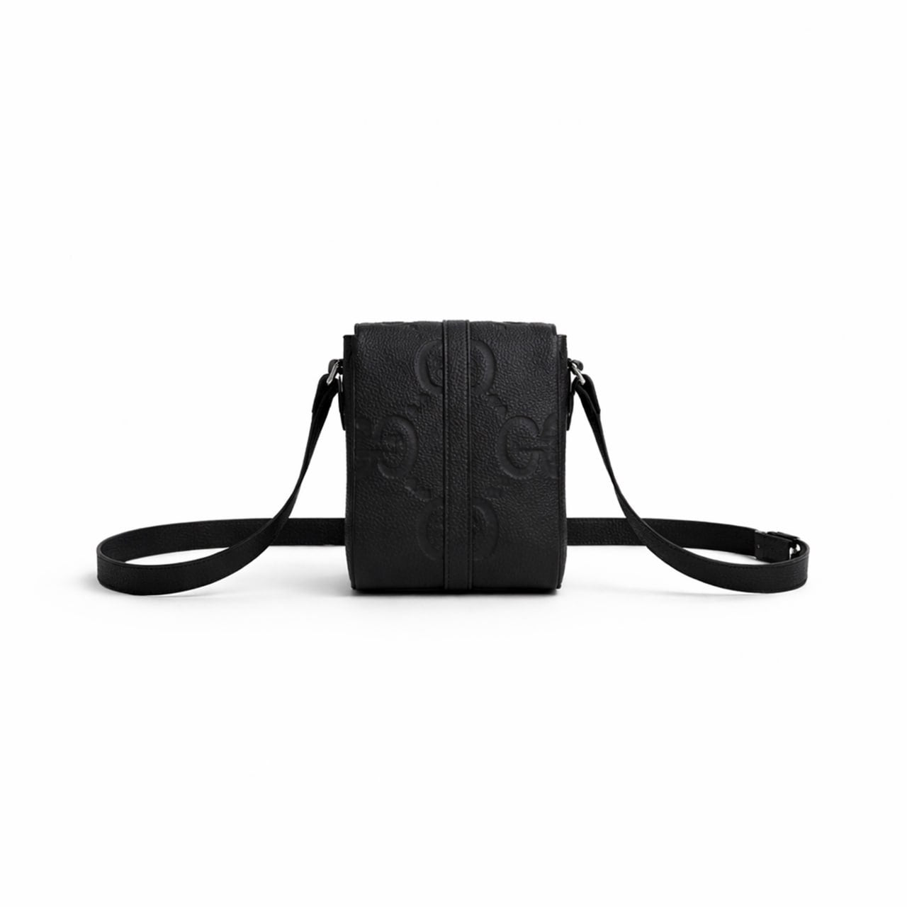 Embossed Leather Mini Crossbody Bag – Black