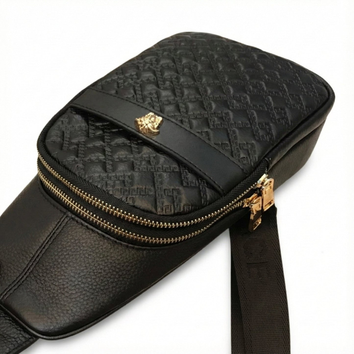Medusa Head Quilted Leather Sling Bag
