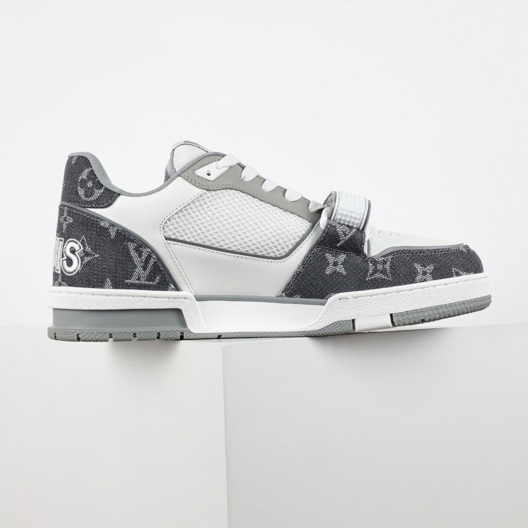 LV Trainer Sneaker | White & Grey Monogram Denim