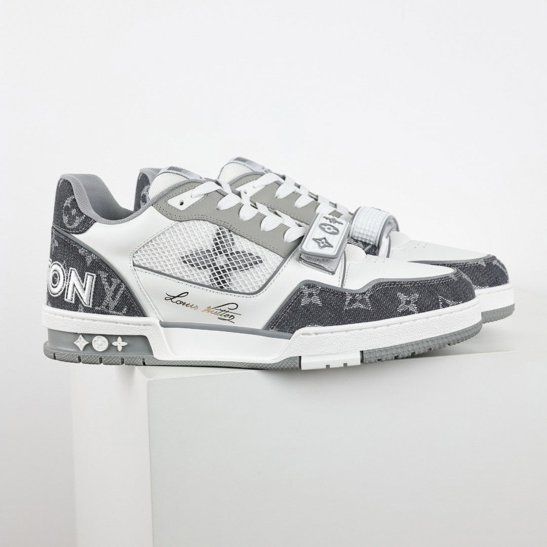 LV Trainer Sneaker | White & Grey Monogram Denim