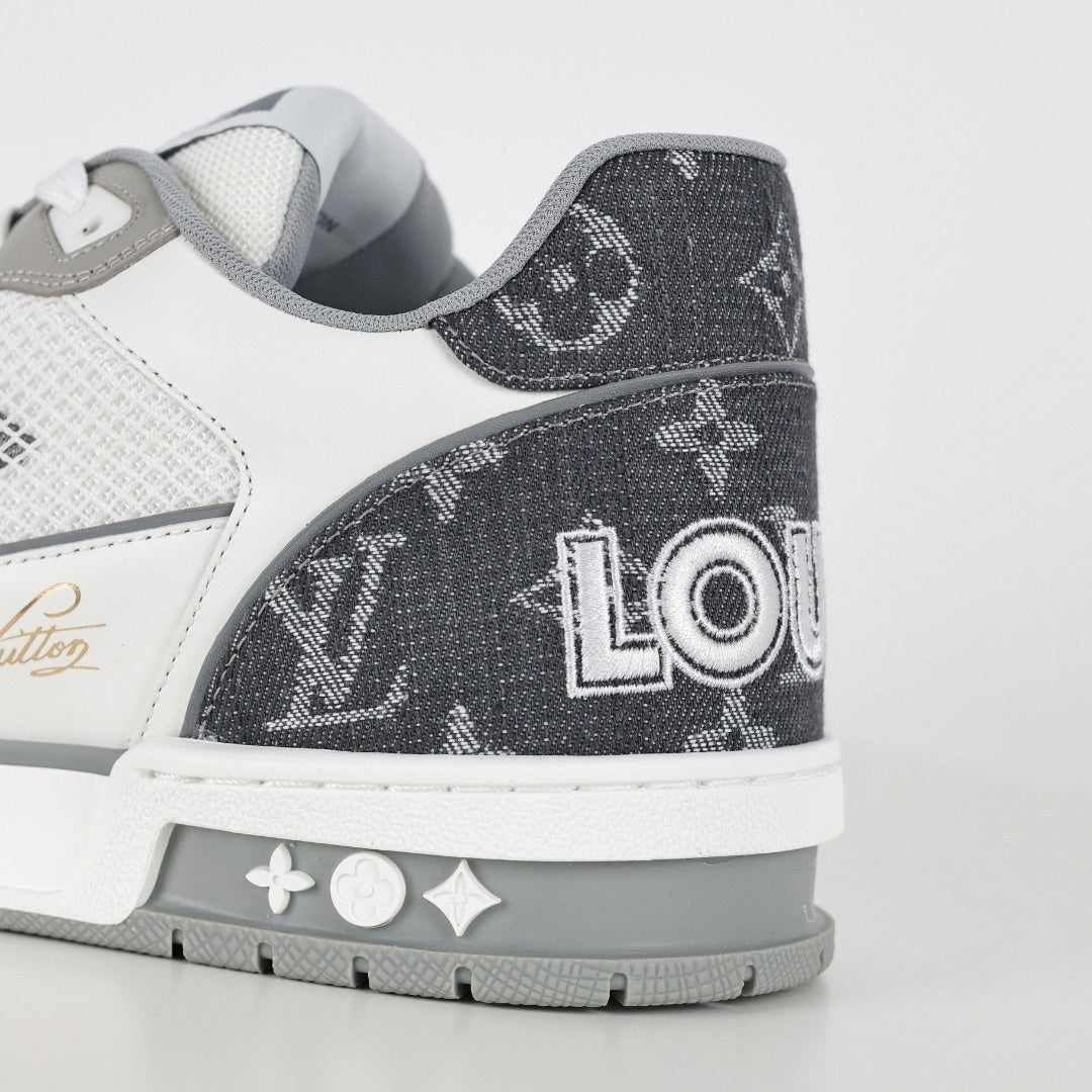 LV Trainer Sneaker | White & Grey Monogram Denim