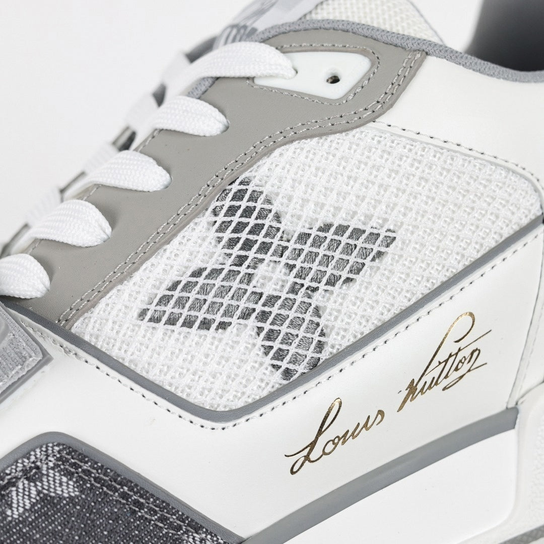 LV Trainer Sneaker | White & Grey Monogram Denim