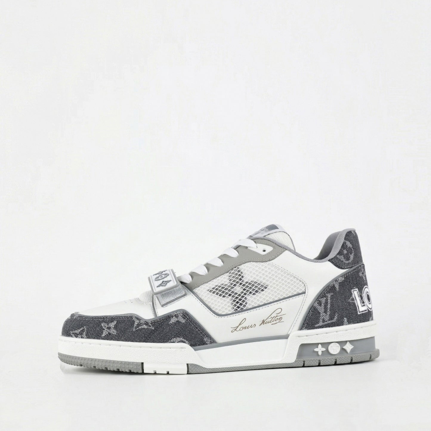 LV Trainer Sneaker | White & Grey Monogram Denim